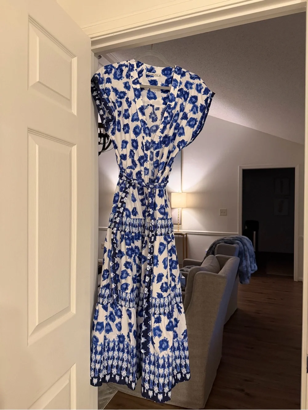 Tie Midi Dress in Blue Pattern